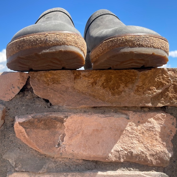 Haflinger Gray Leather Cork bottom Slip On Mules Women’s Size 7 37 Like New - Picture 13 of 13